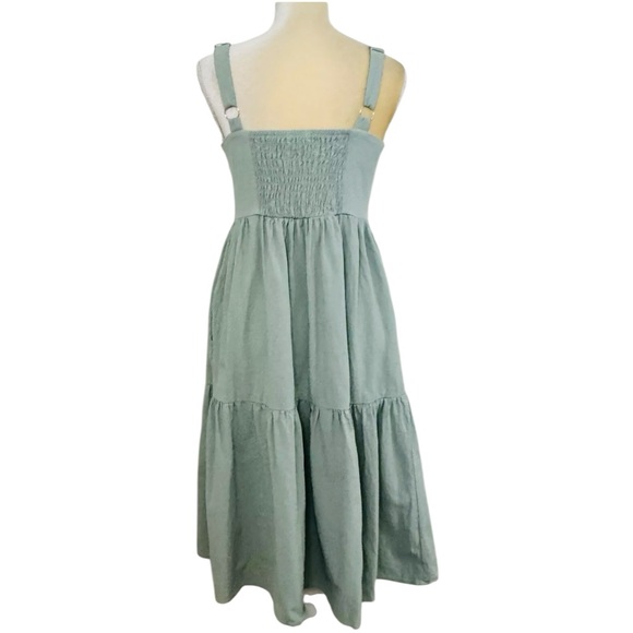 BALTIC BORN Sammy Tank Midi Dress Sage Green Button Accents Pockets Women’s - Picture 6 of 10